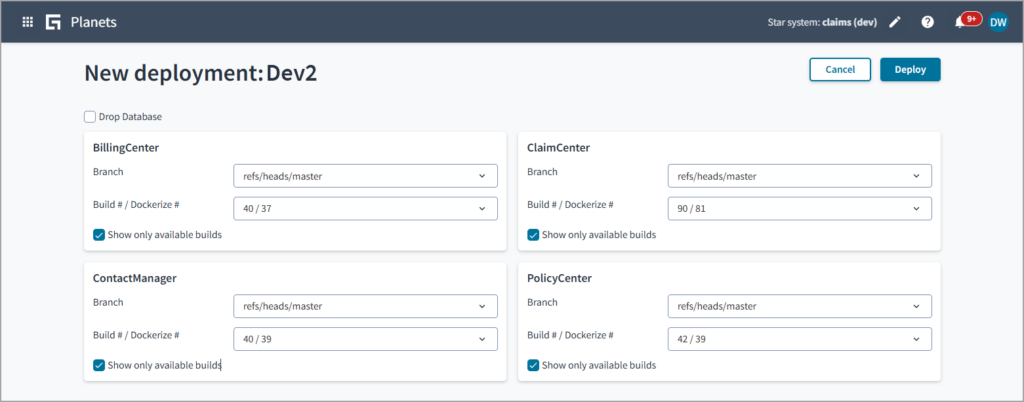 Viewing branches and deployments from within Guidewire Home